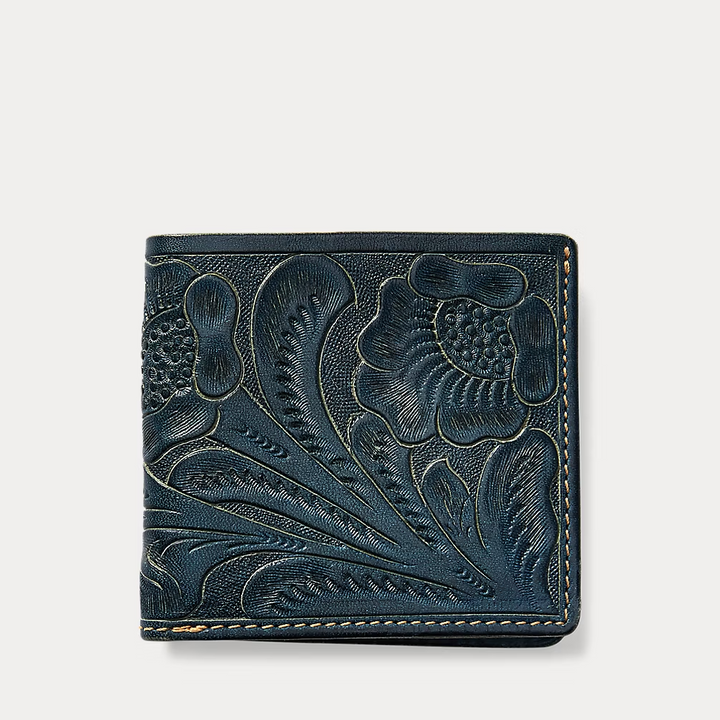 RRL Ralph Lauren "Hand-Tooled Leather Billfold" Men's Wallet Blue Indigo