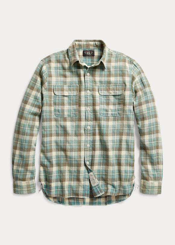 2017 RRL Cotton Matlock Workshirt Green Shirt *Defects Plaid Check Mens Medium M