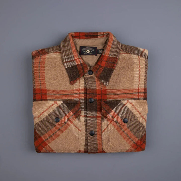 RRL Ralph Lauren Wool Cashmere Shirt Sweater Workshirt Orange Tan Men's Medium M