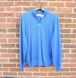 New Brunello Cucinelli Mens 1/2 Zip Sweater Solid Blue 100% Cashmere 54 XL