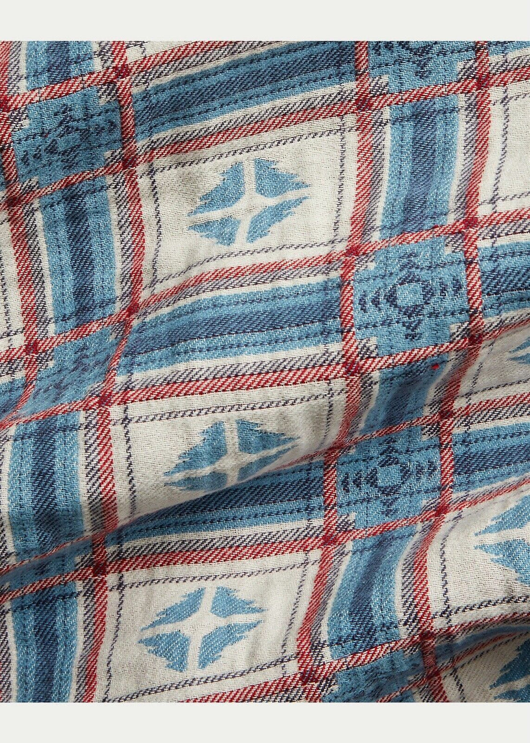 RRL Ralph Lauren 1950s Southwestern Blue White Jacquard Shirt Workshirt Men's M
