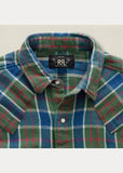 2014 RRL Cotton Buffalo Western Green Blue Shirt *Defects Plaid Men's Medium M