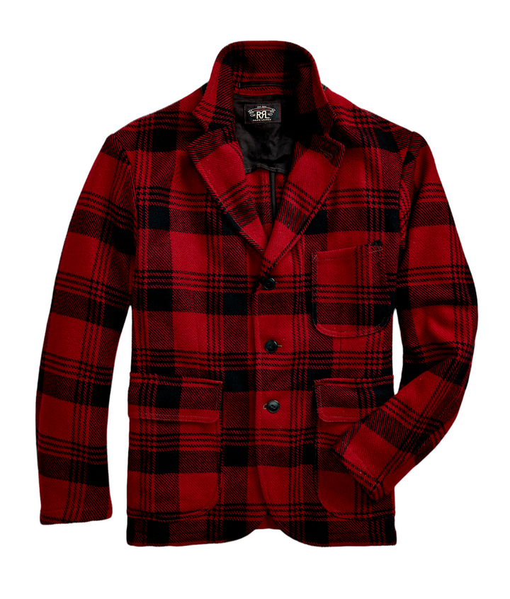 $1200 Ralph Lauren RRL Red Black Plaid Wool Twill Slim Sportcoat Jacket Blazer