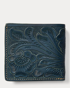 RRL Ralph Lauren "Hand-Tooled Leather Billfold" Men's Wallet Blue Indigo