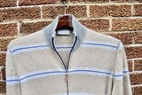 Brunello Cucinelli Mens Full Zip Sweater Striped Beige 100% Cashmere 50 Medium