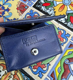 POLO RALPH LAUREN Blue Plaid P-Wing Coin Leather Bifold Wallet Small 3x2.5"