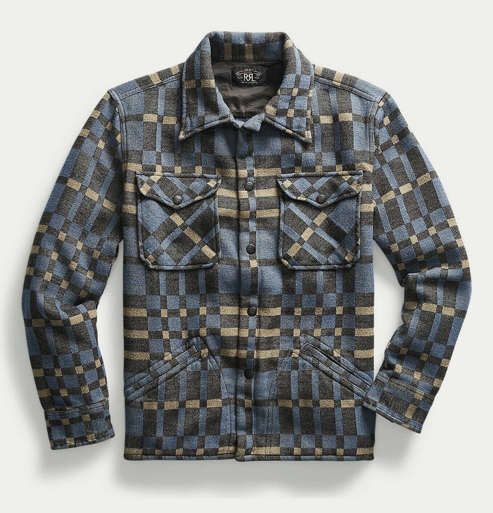 RRL Ralph Lauren Vintage Blue Plaid Jacquard Overshirt Jacket Men's Medium