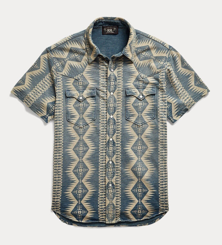 RRL Ralph Lauren Western Snap Southwestern S/S Jersey Shirt Men's Medium M