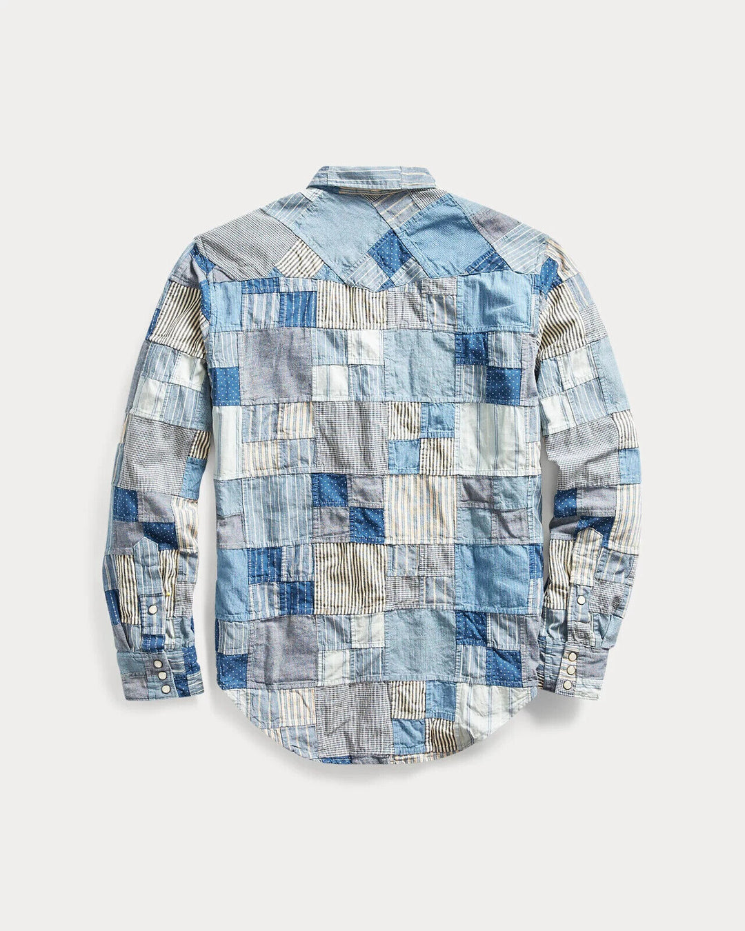 RRL Ralph Lauren Western Patchwork Blue Denim Cotton Slim Fit Men's Large L