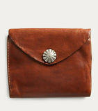 RRL Ralph Lauren Tumbled Leather Card Case Wallet Tan Brown Metal Concho