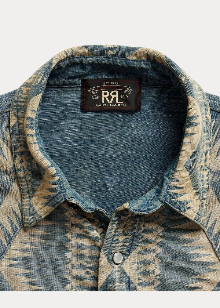 RRL Ralph Lauren Western Snap Southwestern S/S Jersey Shirt Men's Medium M