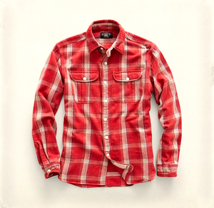 2015 RRL Plaid Cotton Huxley Workshirt Red Shirt *Defects Men's Large L