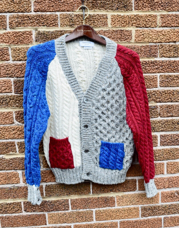 Thom Browne Crewneck Fun Mix Cardigan Aran Fisherman Sweater Size 3 M L
