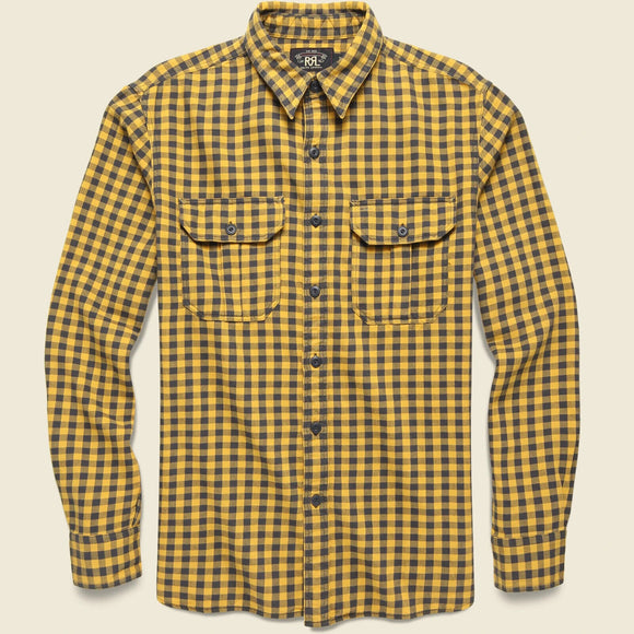 DOUBLE RL Ralph Lauren RRL Yellow & Gray Plaid Work Shirt Check Extra-Large XL