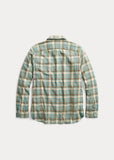 2017 RRL Plaid Cotton-Linen Workshirt Green Check Shirt *Defects Men's Medium M