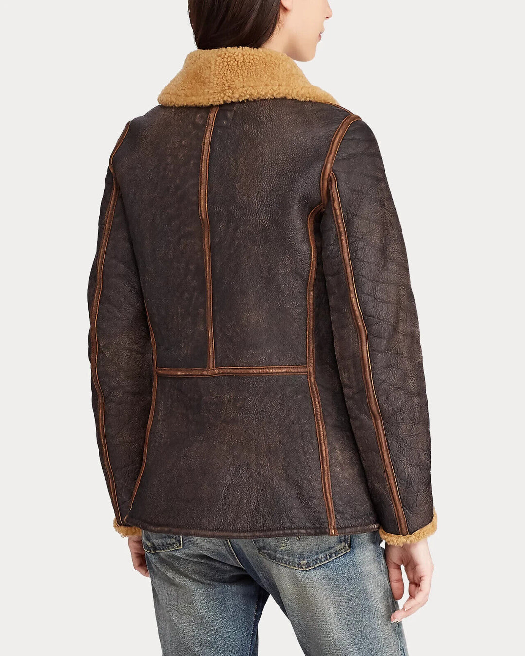 Polo Ralph Lauren Shearling Leather Peacoat Jacket Coat Women's Size 4 Large L