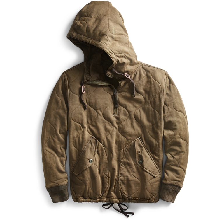 RRL Ralph Lauren WWII Inspired Quilted Cotton Hoodie 1/2 Zip Army Men's M Medium