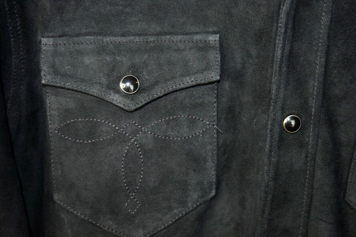 RRL Ralph Lauren Black Leather Western Suede Shirt Jacket Men's 2XL XXL