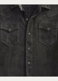 RRL Ralph Lauren Black Leather Western Suede Shirt Jacket Men's 2XL XXL