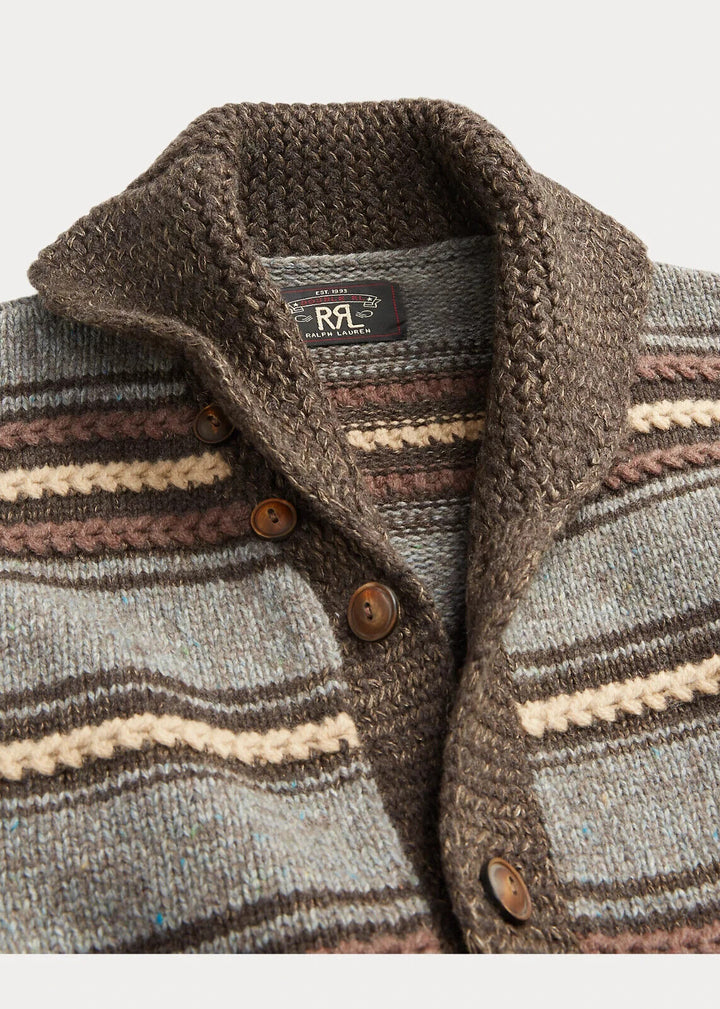 RRL Ralph Lauren Striped Knit Silk Wool 1940's Blanket Cardigan Men's Large L