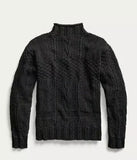 RRL Ralph Lauren Black Thick Cable-Knit Turtleneck Sweater Men's Large L