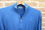 Loro Piana 100% Cotton Solid Royal Blue 1/2 1/4 Zip Men Sweater 48 Small S