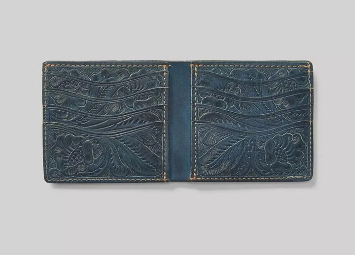RRL Ralph Lauren Indigo Vegetable Tanned Cowhide Hand Tooled Wallet