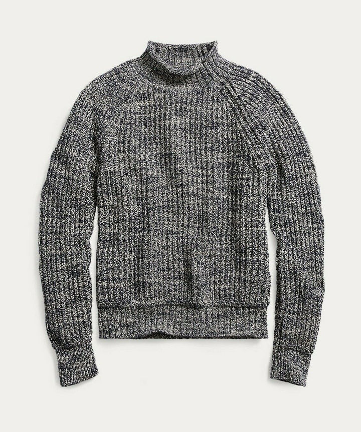 New RRL Ralph Lauren Navy White Blue Heathered Sweater Mockneck Men's Large L