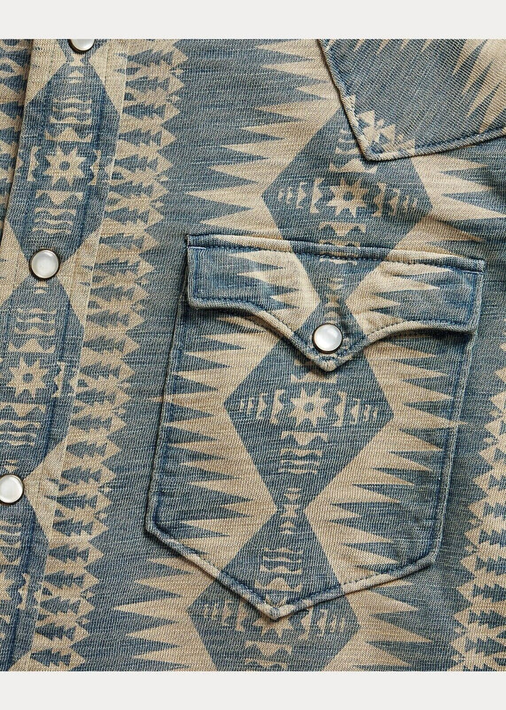 RRL Ralph Lauren Western Snap Southwestern S/S Jersey Shirt Men's XXL 2XL