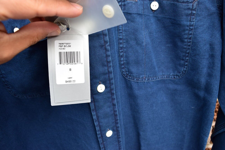 $495 Ralph Lauren Purple Label Blue Casual Dress Shirt Linen Shirt Size Small S