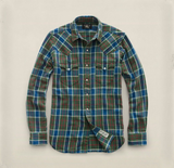 2014 RRL Cotton Buffalo Western Green Shirt *Defects Plaid Men's Extra-Small XS