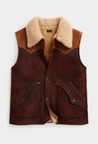 RRL Double RL Ralph Lauren Leather Brown Shearling Vest Jacket Men's Medium M