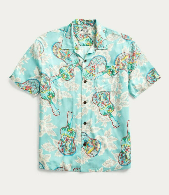 RRL Ralph Lauren Tropical Print Hawaiian Camp Shirt Men's Small S Hand Painted