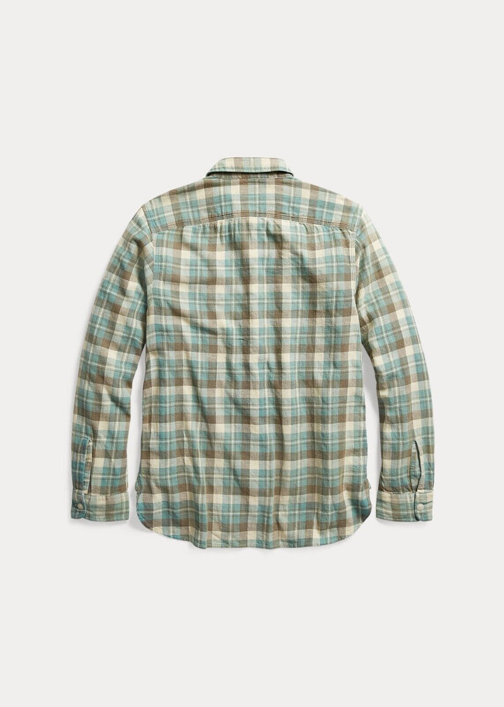 2017 RRL Plaid Cotton-Linen Workshirt Green Check Shirt *Defects Men's Large L