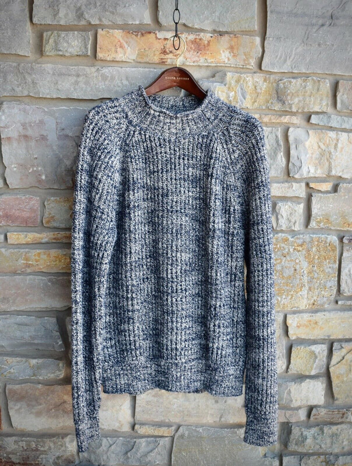 New RRL Ralph Lauren Navy White Blue Heathered Sweater Mockneck Men's Large L