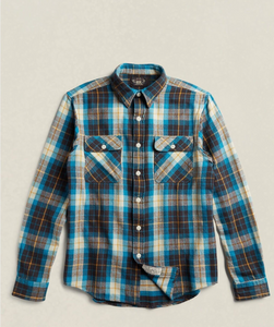 2016 RRL Plaid Matlock Workshirt Blue Check Shirt *Defects Men's Extra-Large XL