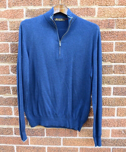 Loro Piana 100% Cotton Solid Royal Blue 1/2 1/4 Zip Men Sweater 48 Small S