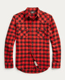 RRL Ralph Lauren Plaid Snap Red Shadow Yoke Western Shirt Men's Large L