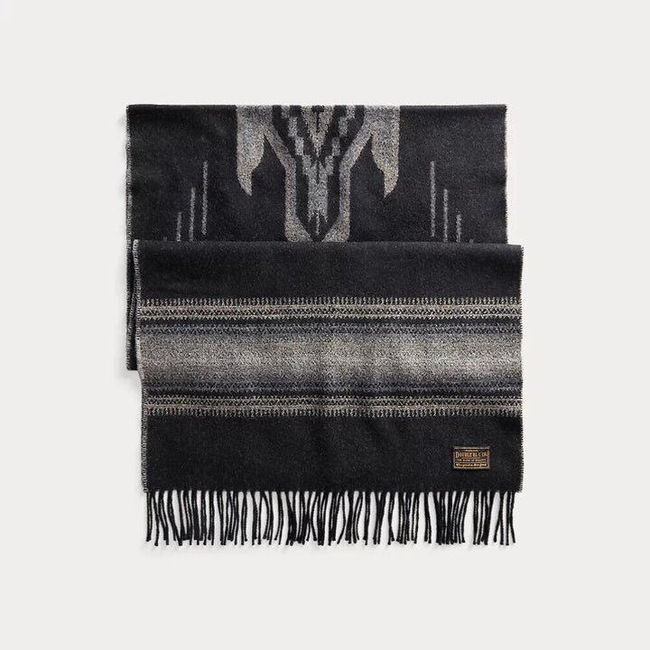 Ralph Lauren RRL Black Lambswool Cashmere Southwestern Logo Scarf 68" x 20" New