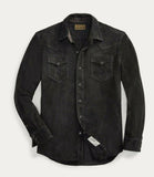 RRL Ralph Lauren Black Leather Western Suede Shirt Jacket Men's 2XL XXL