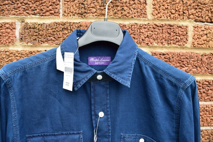 $495 Ralph Lauren Purple Label Blue Casual Dress Shirt Linen Shirt Size Small S