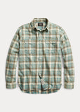 2017 RRL Plaid Cotton-Linen Workshirt Green Check Shirt *Defects Men's Large L