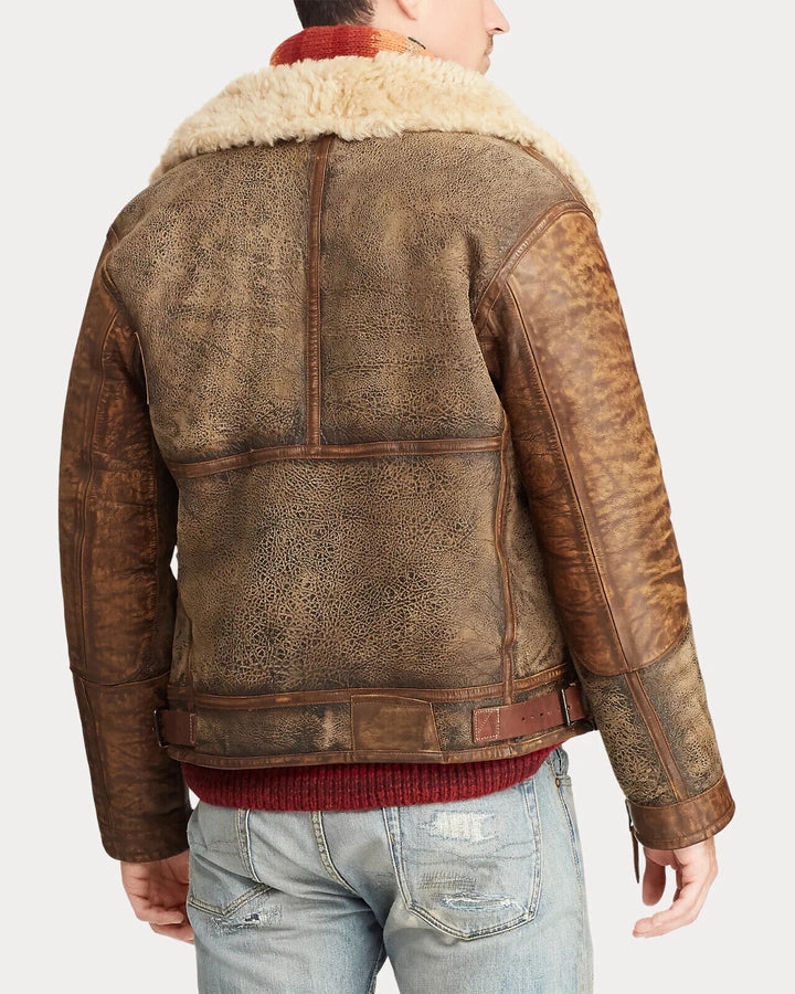 Ralph Lauren Brown Shearling Flight Pilot Coat B-3 Jacket Mens L Large RRL