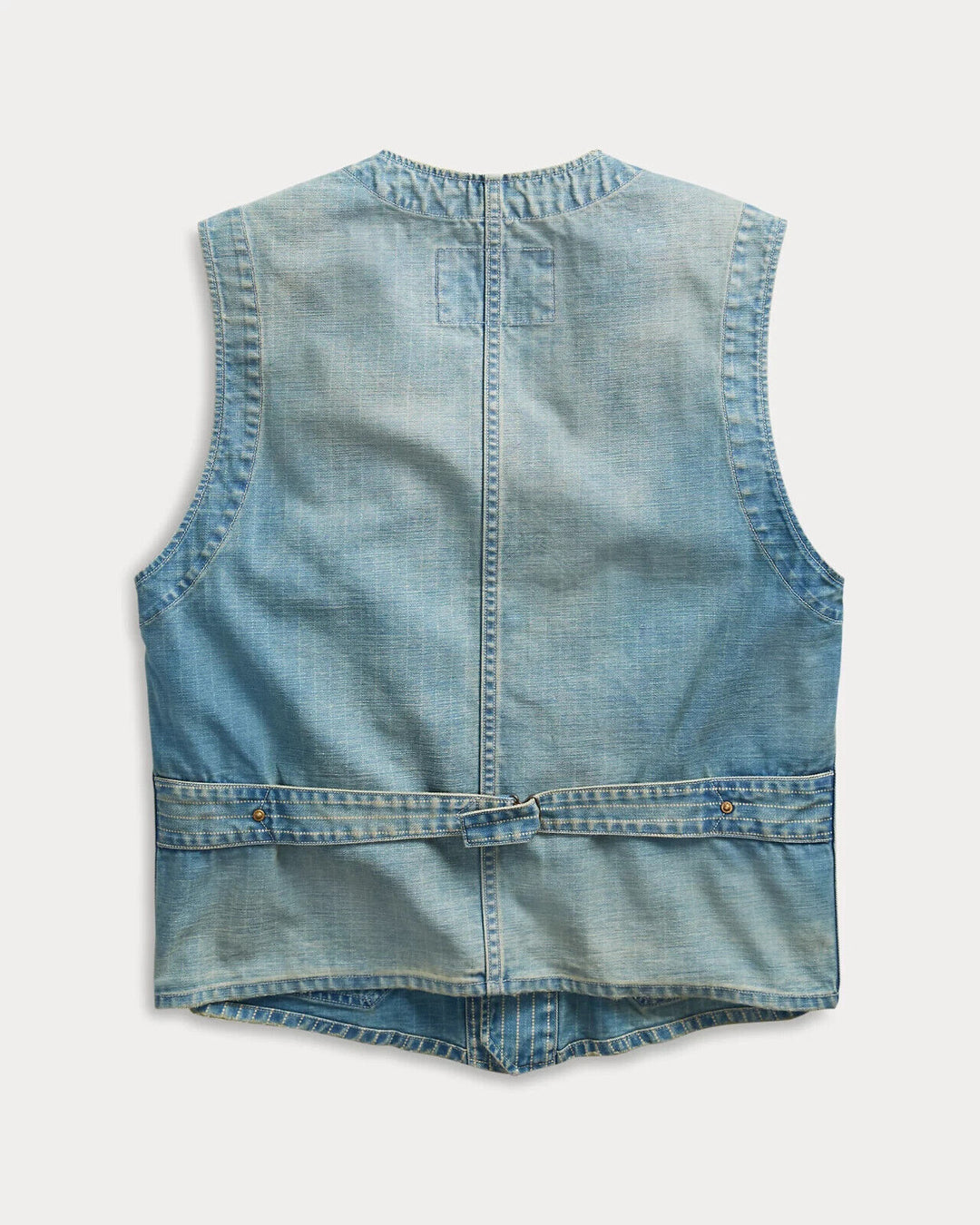 RRL Ralph Lauren Blue Indigo Denim Striped Twill Vest Men's Large L