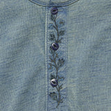 New RRL Ralph Lauren Indigo Blue FLoral Embriordered Henley Shirt Men's Small S