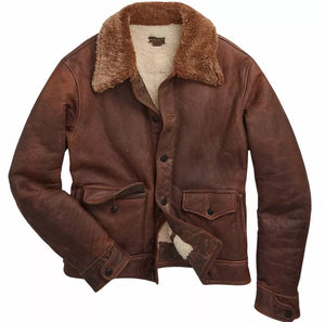 RRL Brown Shearling Lined Leather Suede Car Coat Newsboy Jacket Men's Medium M