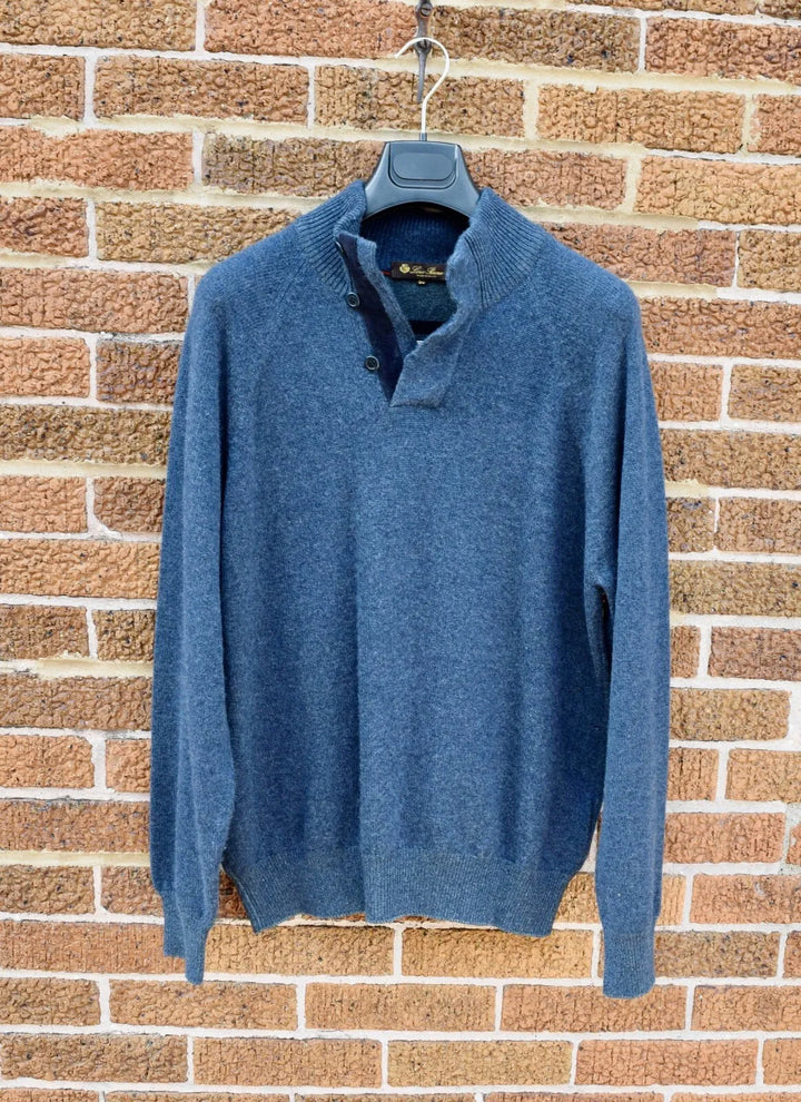 Loro Piana Blue Thick Suede 100% Cashmere 1/2 Mockneck Jacket Men's 50 Medium M