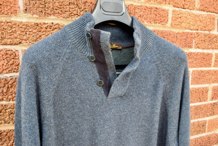 Loro Piana Blue Thick Suede 100% Cashmere 1/2 Mockneck Jacket Men's 50 Medium M