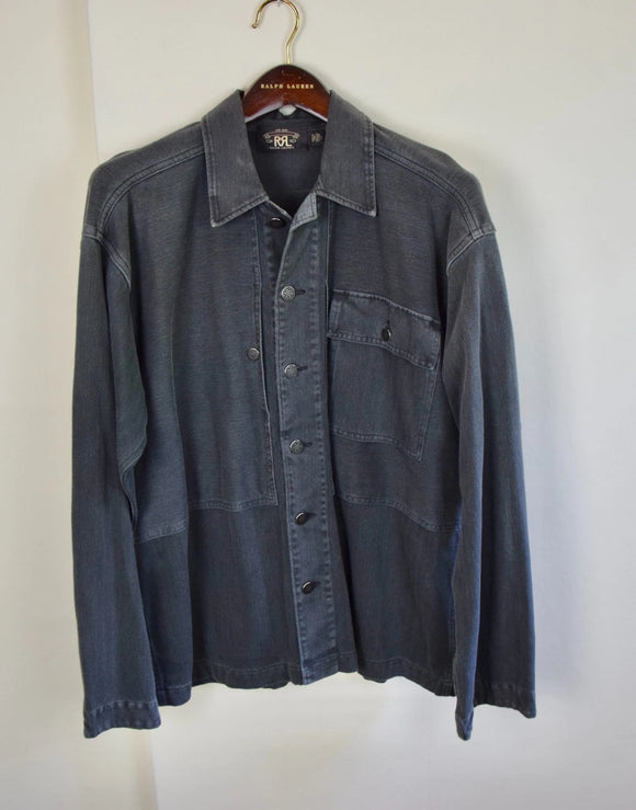 RRL Double Rl Herringbone Jaspe Work Shirt Black Overshirt Men's Large LRRL Double Rl Herringbone Jaspe Work Shirt Black Overshirt Men's Large L