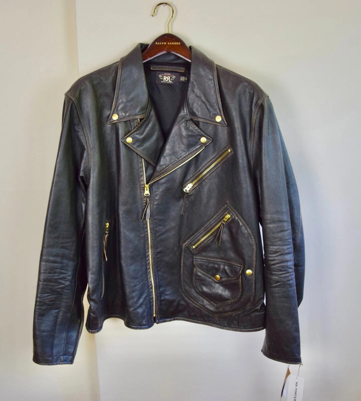 RRL Ralph Lauren Men’s Black Motorcycle Leather Jacket 2XL XXL Double RL
